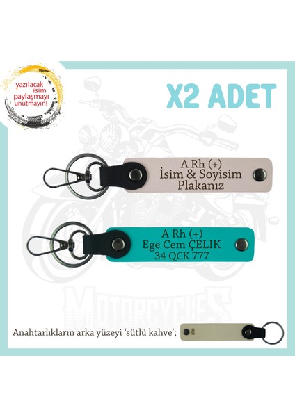 Yol Arkadaşına Özel Hediye Isim Plaka ve A Rh (+) Kan Grubu Yazılı X2 Anahtarlık, Pudra-K Turkuaz-Sk