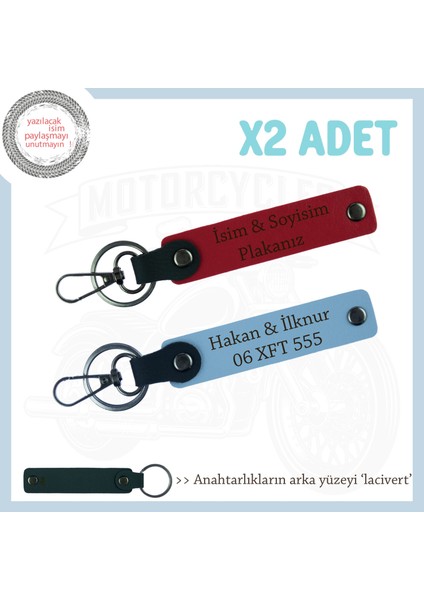 Motosiklet Ruhunu Yansıtan Hediye – Plaka ve Isim Yazılı Deri Anahtarlıklar, Kırmızı-Gök Mavi-Laci