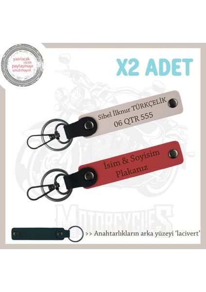 Eşinize Çok Özel Hediye, Isim ve Plaka Yazılı 2'li Deri Anahtarlık Hediye, Nar Çiçeği-Pudra-Laci