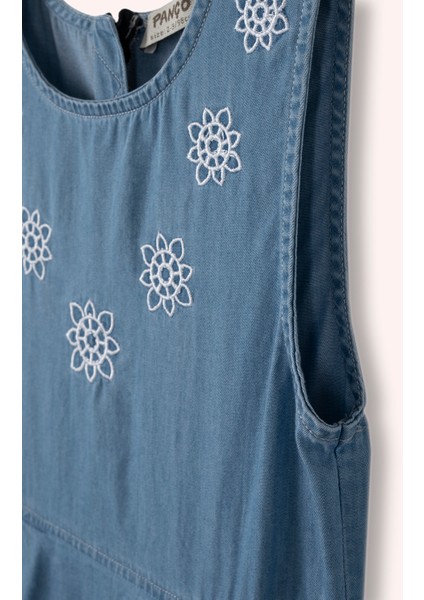 Kız Çocuk Nakış Detaylı Kot Mavi Elbise fiyatları