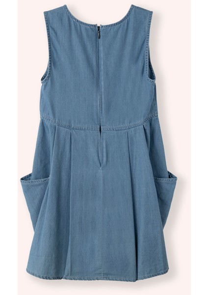 Kız Çocuk Nakış Detaylı Kot Mavi Elbise modelleri