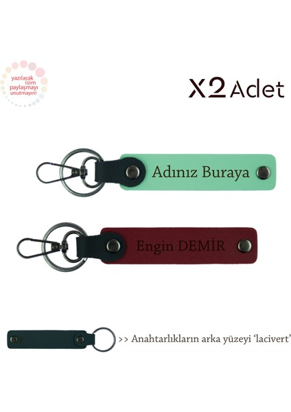 Teyzeye Yılbaşı Sürprizi, Isimli 2’li Anahtarlık Takımı, Yeşil-Bordo-Lacivert