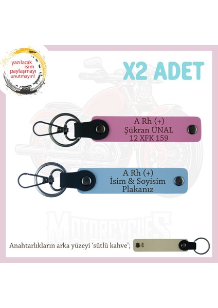 Hız Tutkunlarına, Isim Plaka ve A Rh (+) Kan Grubu Yazılı 2'li Anahtarlık, Hediyelik, Mavi-Pembe-Sk