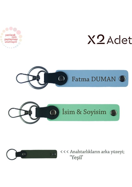 Çiftlere Doğum Günü Hediyesi, Isim & Soyisim Yazılı 2’li Anahtarlık Seti, Yeşil-Gök Mavi-Yeşil