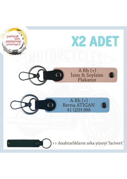 Asfalt Şampiyonlarına Özel, Isim Plaka ve A+ Kan Grubu Yazılı X2' Li Anahtarlık, Yavruağzı-Mavi-Laci