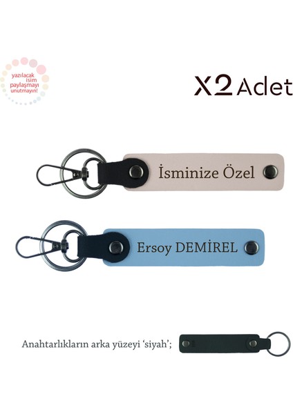 Komşuya Romantik Jest, Isim Yazılı 2’li Anahtarlık Hediyesi, Pudra-Gök Mavi-Siyah