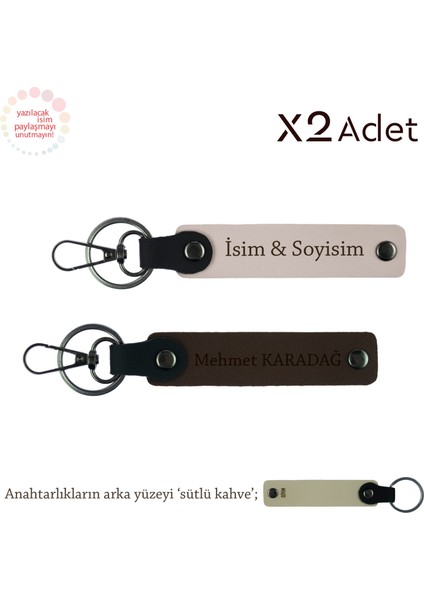 Kuzene Yılbaşı Armağanı, Isim & Soyisim Kişiselleştirilmiş 2’li Anahtarlık, Pudra-Koyu Kahve-S Kahve