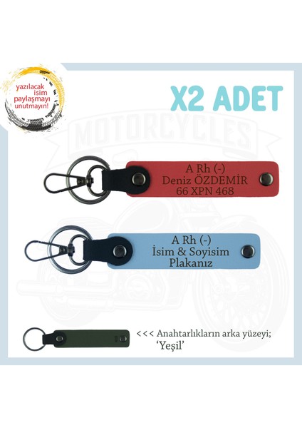 Yol Arkadaşları Için, Isim Plaka ve A- Kan Grubu Kişiye Özel X2 Anahtarlık Set, Nar Çiçeği-Mavi-Ysl