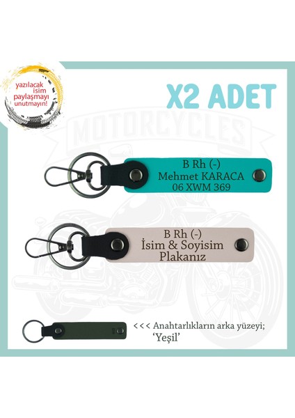 Yol Arkadaşlarına Özel, Isim Plaka ve B Rh (-) Kan Grubu Yazılı X2 Anahtarlık, Pudra-K Turkuaz-Ysl