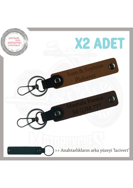 Tüm Ehliyet Sahiplerine Uygun, Isim ve Plaka Yazılı X2 Anahtarlık, Hediyelik, Kahve-K Kahve-Laci