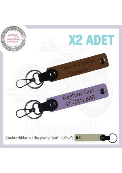 Ekiplere Özel Hediyelik Set, Isim ve Plaka Yazılabilen X2'li Anahtarlık Armağan, Kahve-Mor-Sk