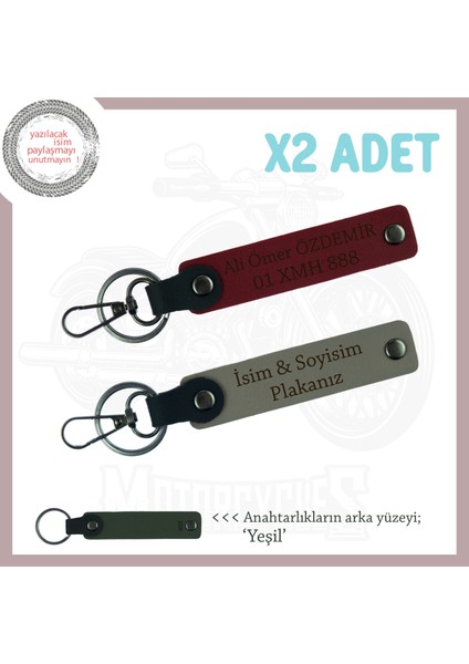 Kuryelere Uygun, Isim ve Plakaya Özel Tasarım X2 Deri Anahtarlık Set, Hediyelik, Kül Gri-Bordo-Ysl