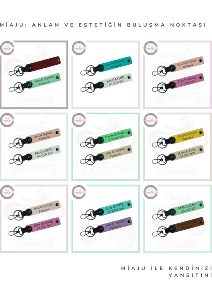 Kuryelere Uygun, Isim ve Plakaya Özel Tasarım X2 Deri Anahtarlık Set, Hediyelik, Kül Gri-Bordo-Ysl fiyatları