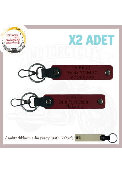 Hız Aşıklarına Hediye, Isim Plaka ve A Rh (-) Kan Grubu, Kişisel Acil Durum X2 Anahtarlık, Bordo-Sk