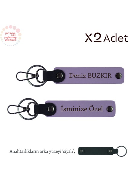 Sevgiliye Yıl Dönümü Jest, Isim & Soyisim Kişiselleştirilmiş 2’li Anahtarlık, Mor Menekşe-Siyah