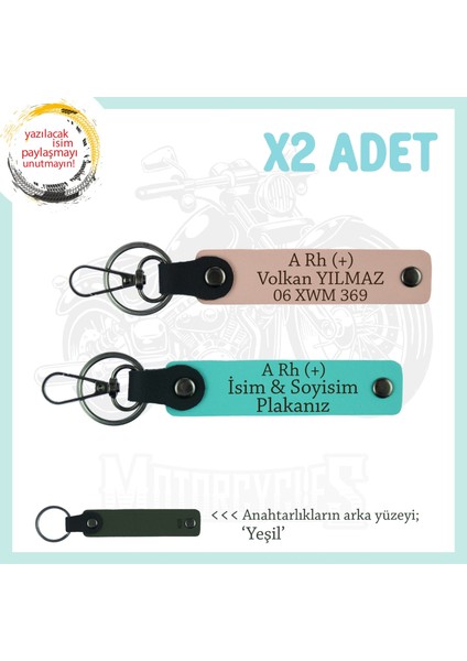 Yol Arkadaşlarına, Isim Plaka ve A Rh (+) Kan Grubu Kişiye Özel X2 Anahtarlık, Yavruağzı-Turkuaz-Ysl