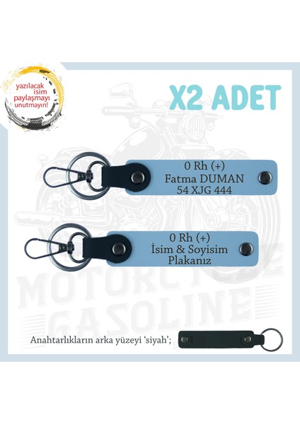 Yol Arkadaşlarına, Isim Plaka ve 0 Rh + Kan Grubu Yazılı Acil Durum X2 Anahtarlık Takımı, Mavi-Syh