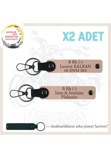 Sürücüler Için, Isim Plaka ve B Rh (-) Kan Grubu Yazılı, 2'li Anahtarlık Hediye Set, Yavruağzı-Laci