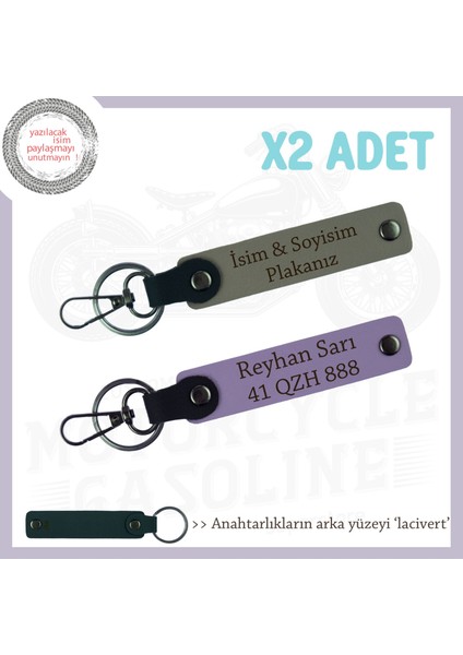 Yol Arkadaşına Hediye, Isim Plaka Yazılı 2’li Kişiselleştirilebilir Anahtarlık, Kül Gri-Mor-Laci