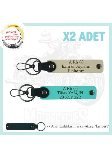 Motosiklet Aşıkları Için Özel Isim Plaka ve A - Kan Grubu Yazılı X2 Anahtarlık, S Kahve-Turkuaz-Laci