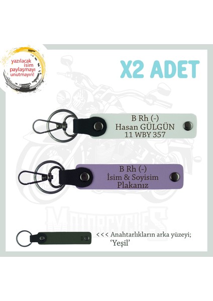 Yolların Sürücülerine Özel Hediye, Isim Plaka B Rh (-) Kan Grubu Yazılı X2 Anahtarlık, Mor-Beyaz-Ysl