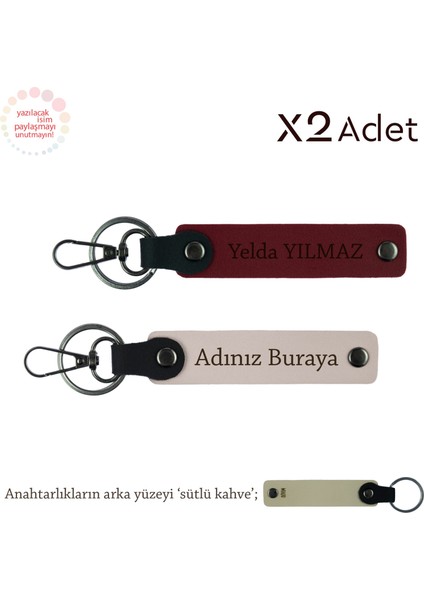 Dayıya Anlamlı Armağan, Isim Yazılı 2’li Anahtarlık Hediyesi, Pudra-Bordo-Sütlü Kahve