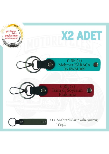 Sevdiğine Özel Hediye, Isim Plaka ve 0 Rh (+) Kan Grubu Yazılı X2 Anahtarlık, Kırmızı-K Turkuaz-Ysl