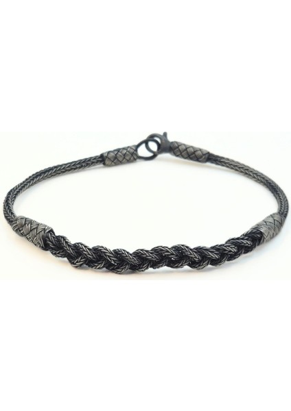 Oksitli Gümüş Örgülü Kazaziye Bileklik - 1000 Ayar Gümüş Orta Örgülü El Işçiliği Bileklik