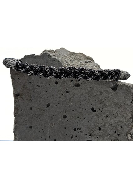 Oksitli Gümüş Örgülü Kazaziye Bileklik - 1000 Ayar Gümüş Orta Örgülü El Işçiliği Bileklik modelleri