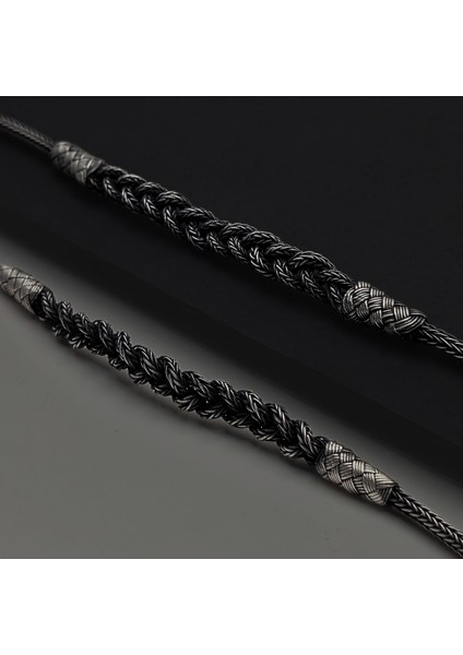 Oksitli Gümüş Örgülü Kazaziye Bileklik - 1000 Ayar Gümüş Orta Örgülü El Işçiliği Bileklik fırsatları