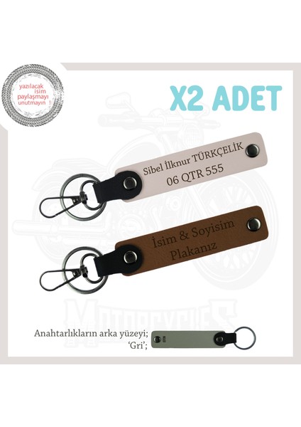 Yol Arkadaşları Için Isim ve Plaka Yazılı Klas Motorcu Anahtarlığı X2'li Set Hediye, Kahve-Pudra-Gr