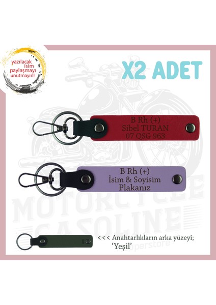 Yol Arkadaşlarına Özel, Isim Plaka, B Rh (+) Kan Grubu Yazılı Kişisel X2 Anahtarlık, Mor-Kırmızı-Ysl