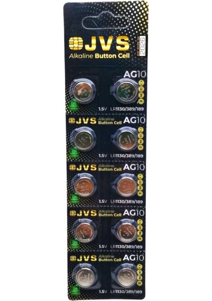 AYDOGANTICARET44 Jvs AG10 1.5V LR1130 Saat Pili 10LU Kart