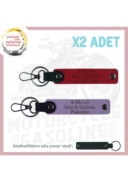 Yol Arkadaşlarına Özel, Isim Plaka ve B Rh (+) Kan Grubu Kişisel X2' Li Anahtarlık, Mor-Kırmızı-Syh
