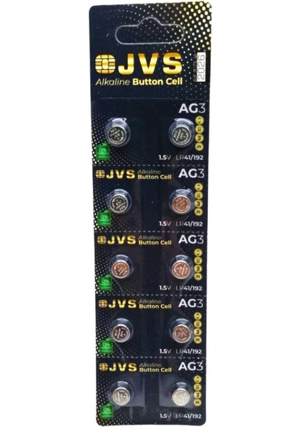 AYDOGANTICARET44 Jvs Ag3 1.5V LR41 Saat Pili 10LU Kart