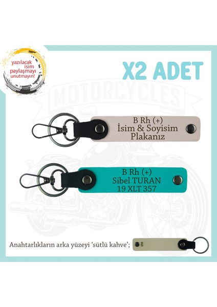 Yol Arkadaşına Özel Hediye Isim Plaka ve B Rh (+) Kan Grubu Yazılı X2 Anahtarlık, Pudra-K Turkuaz-Sk