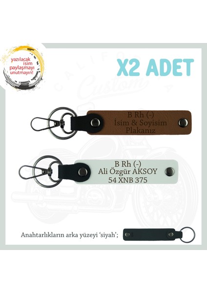 Motorculara Özel Isim Plaka, B(-) Kan Grubu Yazılı Kişiselleştirilen X2 Anahtarlık, Kahve-Beyaz-Syh