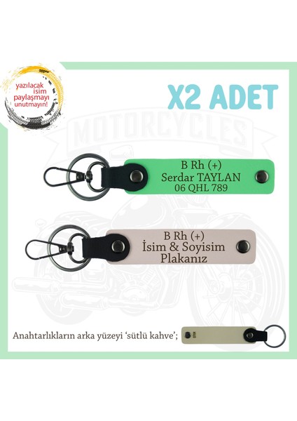 Hız Severlere Özel, Isim Plaka ve B Rh (+) Kan Grubu Yazılı Deri X2' Li Anahtarlık, Pudra-F Yeşil-Sk