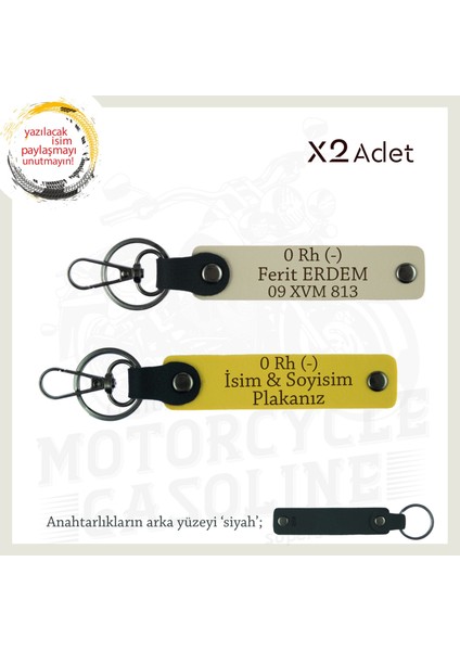 Yol Arkadaşlarına Özel Isim Plaka, 0 Rh (-) Kan Grubu Yazılı Kişisel X2 Anahtarlık, Sarı-S Kahve-Syh