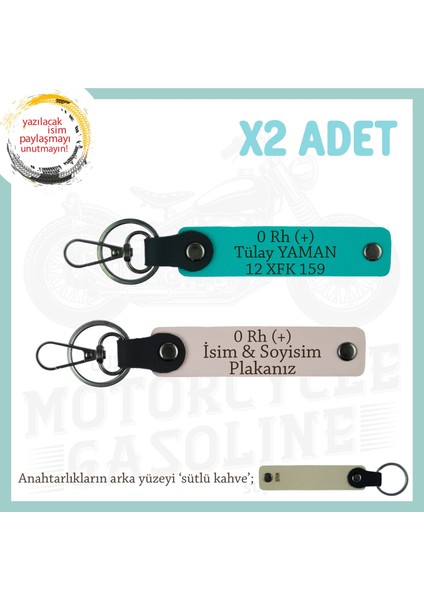 Yol Arkadaşına Özel Hediye Isim Plaka ve 0 Rh (+) Kan Grubu Yazılı X2 Anahtarlık, Pudra-K Turkuaz-Sk