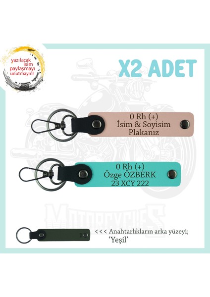 Yol Arkadaşlarına, Isim Plaka ve 0 Rh (+) Kan Grubu Kişiye Özel X2 Anahtarlık, Yavruağzı-Turkuaz-Ysl