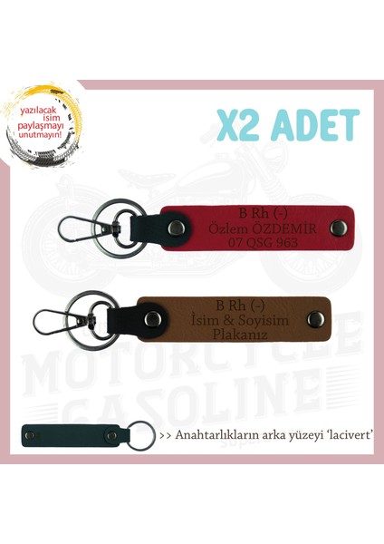 Yol Arkadaşlarına, Isim Plaka ve B Rh (-) Kan Grubu Yazılı Acil Durum Anahtarlığı, Kahve-Kırmzı-Laci