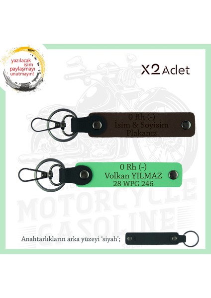Hız Severlere Isim Plaka ve 0 Rh (-) Kan Grubu Yazılı Motorcu X2 Anahtarlık, K Kahve-F Yeşil-Syh