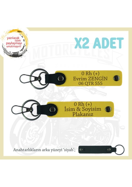 Ilk Araba Alana Çok Anlamlı Hediye Isim Plaka ve 0 Rh (+) Kan Grubu Yazılı 2'li Anahtarlık, Sarı-Syh