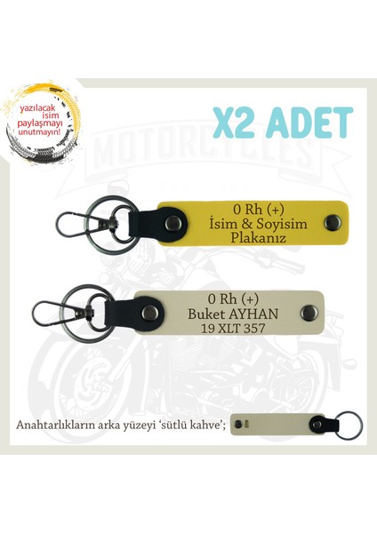 Yol Arkadaşlarına Özel Isim Plaka, 0 Rh (+) Kan Grubu Yazılı Kişisel X2 Anahtarlık, Sarı-S Kahve-Sk