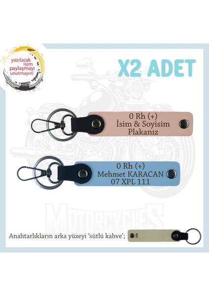 Asfalt Şampiyonlarına Özel, Isim Plaka ve 0+ Kan Grubu Yazılı X2' Li Anahtarlık, Yavruağzı-Mavi-Sk