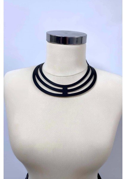 - Halka Detraylı Şık Deri Choker, Deri Kolye - APFT1413