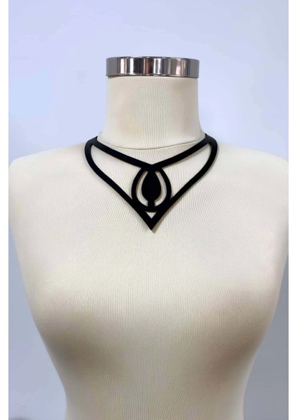 - Damla Detaylı Şık Deri Choker, Deri Choker Kolye - APFT1410