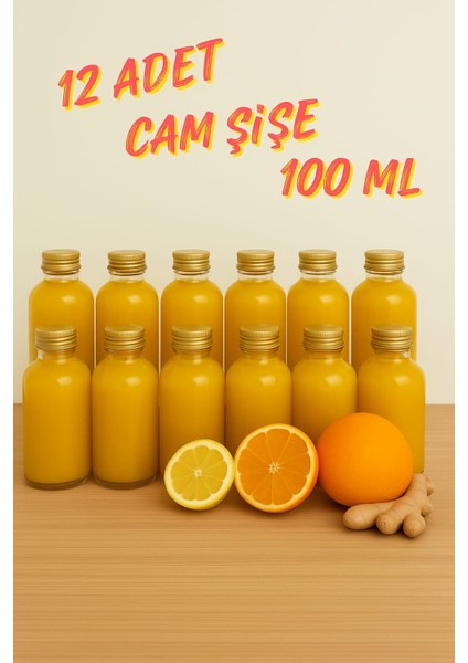 12 Adet Şeffaf Cam Shot Şişesi Sızdırmaz Gold Metal Kapaklı Kolonya Koku Süs Çok Amaçlı Şişe 100ML