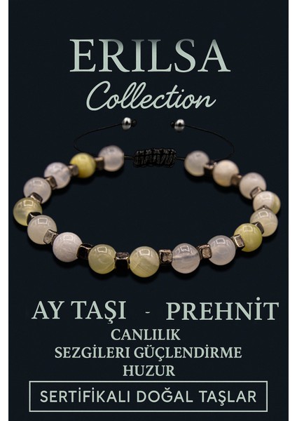 Sertifikalı Terahertz & Ay Taşı - Prehnit Bileklik – Sezgi, Şefkat ve Koruma